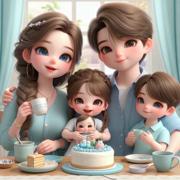 Hình ảnh chibi 4 người cùng nhau uống trà