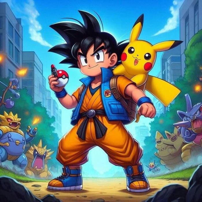 Hình ảnh chibi Goku và Pikachu siêu dễ thương