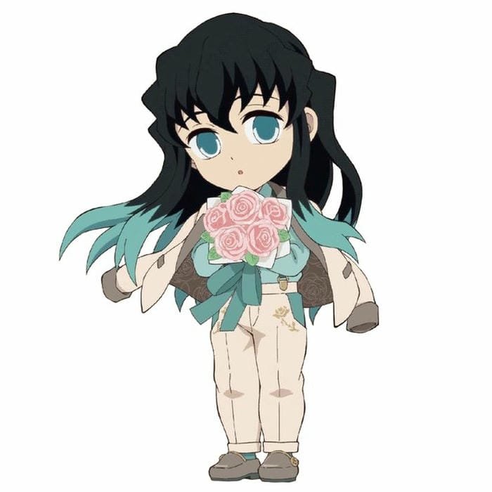 Hình ảnh chibi Muichirou ôm hoa hồng