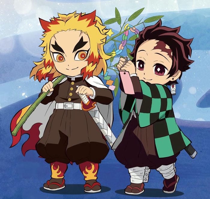 Hình ảnh chibi Tanjiro và Rengoku