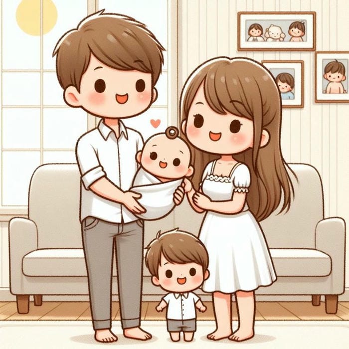 Hình ảnh chibi gia đình 4 người đơn giản, dễ thương