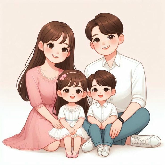 Hình ảnh chibi gia đình 4 người đơn giản