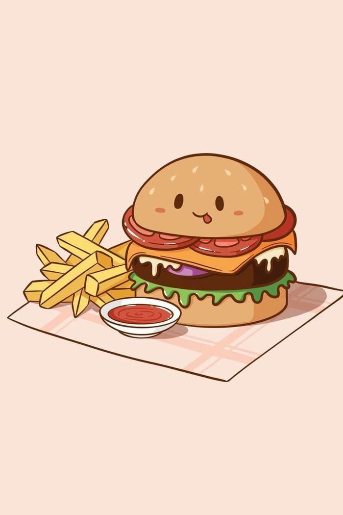 Hình ảnh đồ ăn chibi bánh hamburger