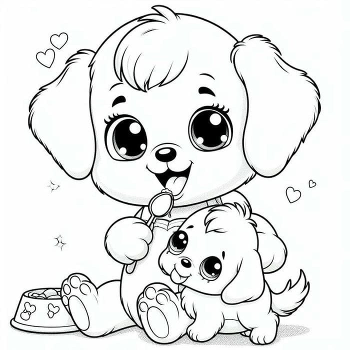 Hình ảnh tranh tô màu chó nhỏ ngoan ngoãn đáng yêu