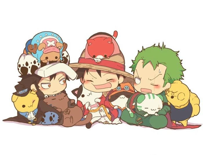 Hình chibi One Piece nhân vật Luffy, Zoro và Law siêu dễ thương