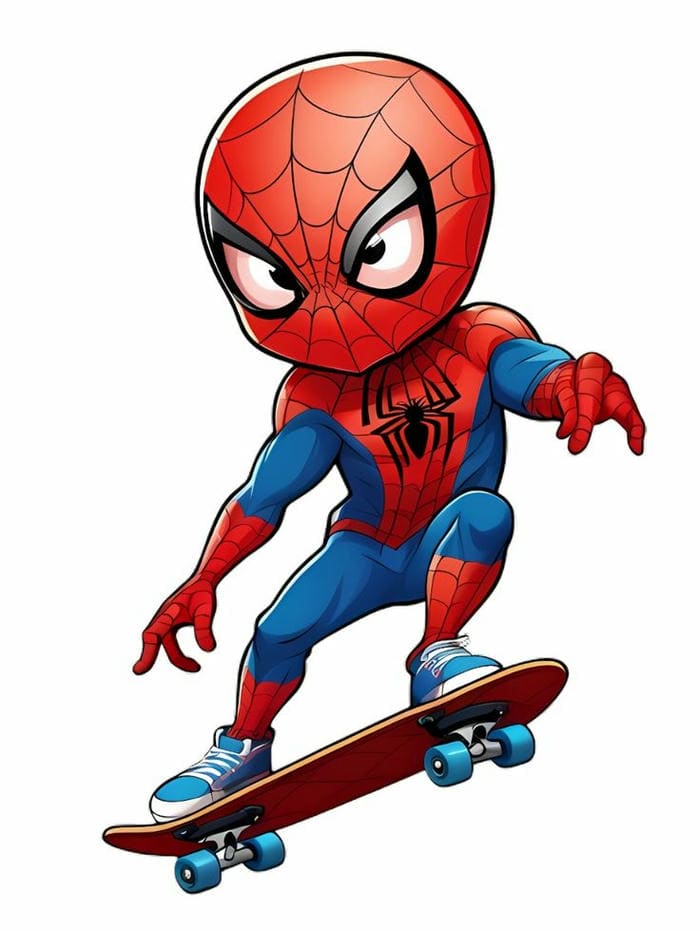 Hình chibi Spiderman baby lướt ván