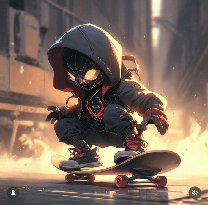 Hình chibi Spiderman lướt ván siêu cool ngầu