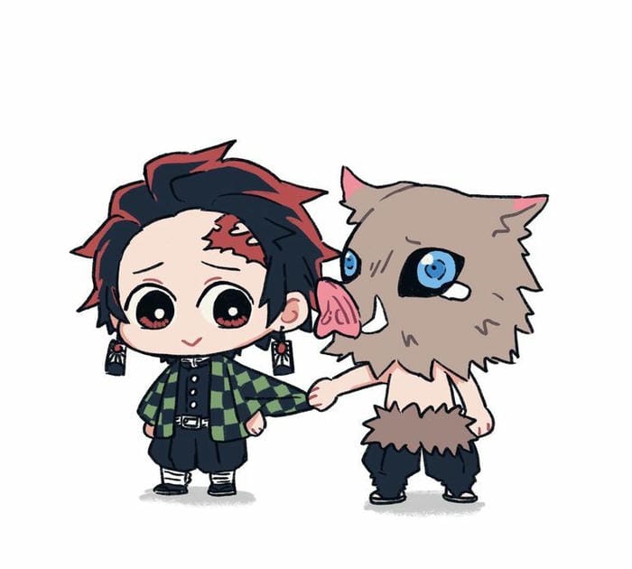 Hình chibi Tanjiro và Inosuke đáng yêu