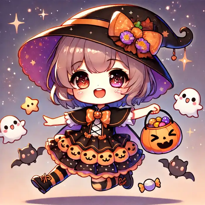 Hình chibi bé gái trang phục halloween đáng yêu