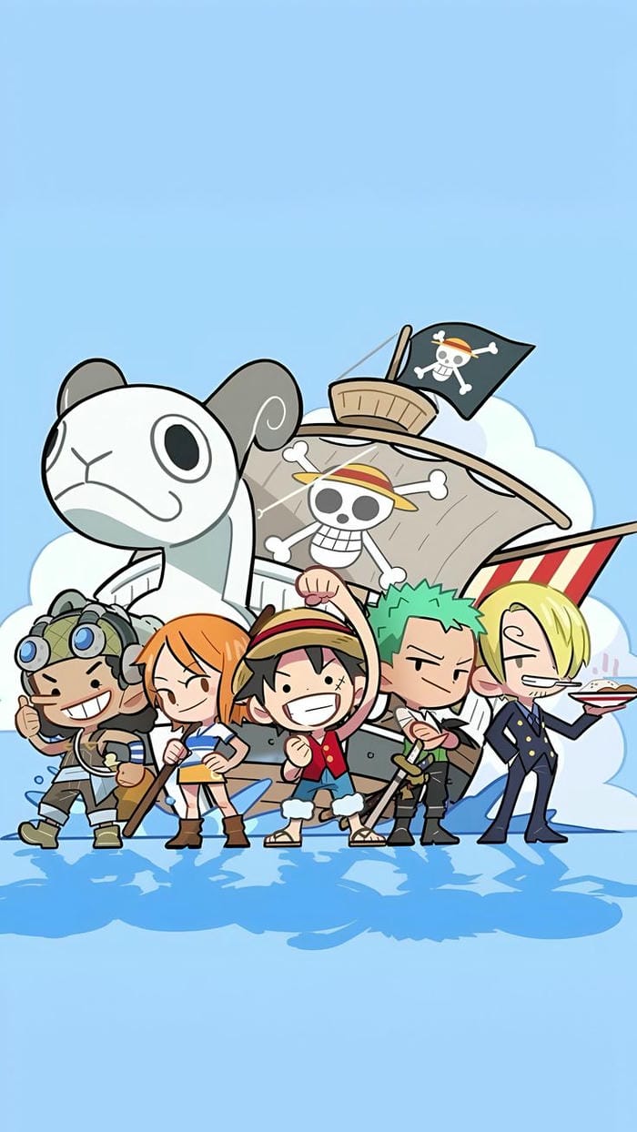 Hình chibi các nhân vật trong One Piece cùng tàu Going Merry