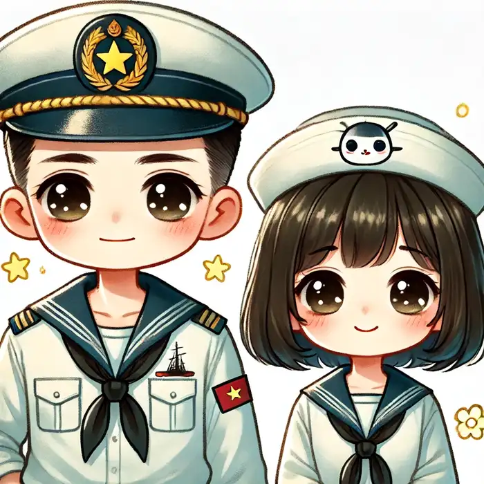 Hình chú bộ đội hải quân và hậu phương chibi siêu đáng yêu