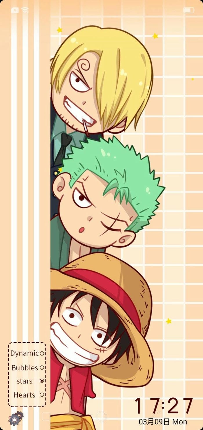 Hình nền One Piece chibi nhân vật Luffy, Zoro và Sanji