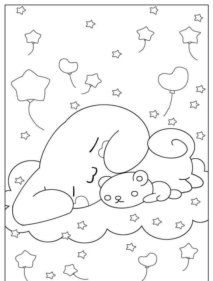 Hình tranh tô màu Cinnamoroll nằm ngủ siêu dễ thương