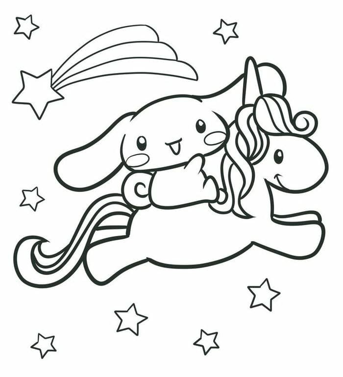 Tranh tô màu Cinnamoroll cưỡi kỳ lân siêu đáng yêu
