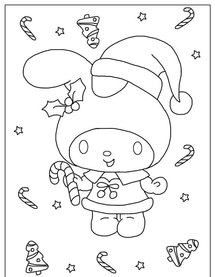 Tranh tô màu My Melody trang phục noel