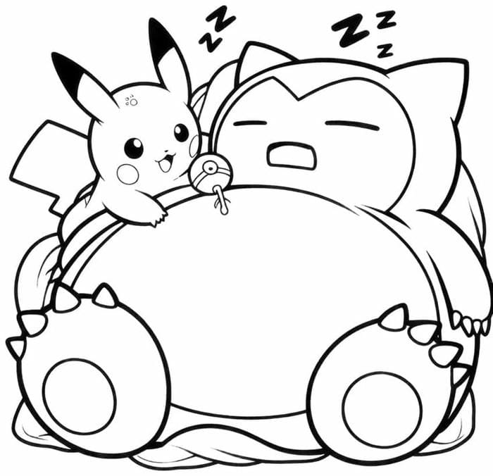 Tranh tô màu Pikachu và Snorlax siêu đáng yêu cho bé