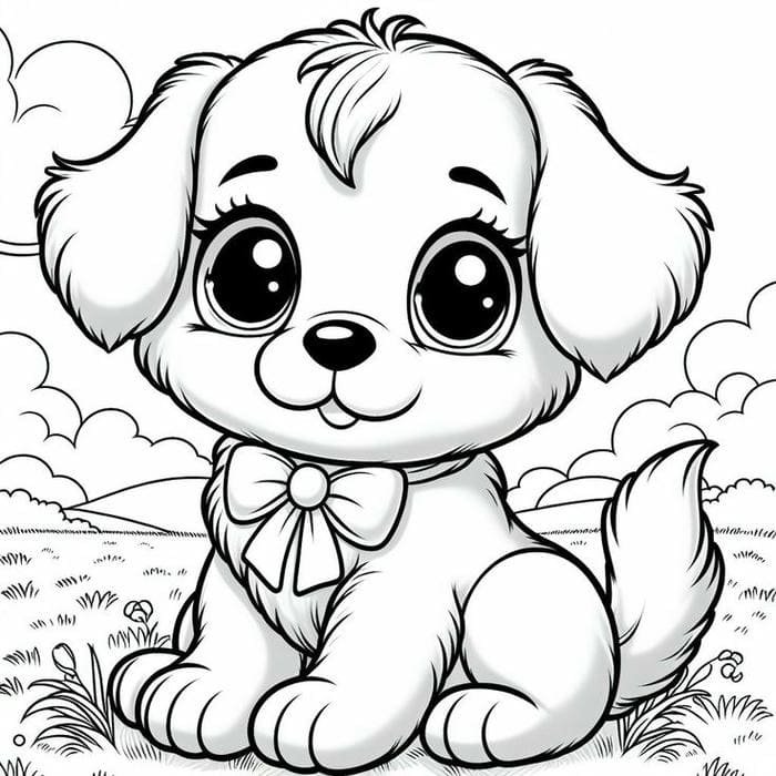 Tranh tô màu chó con cute đơn giản cho bé