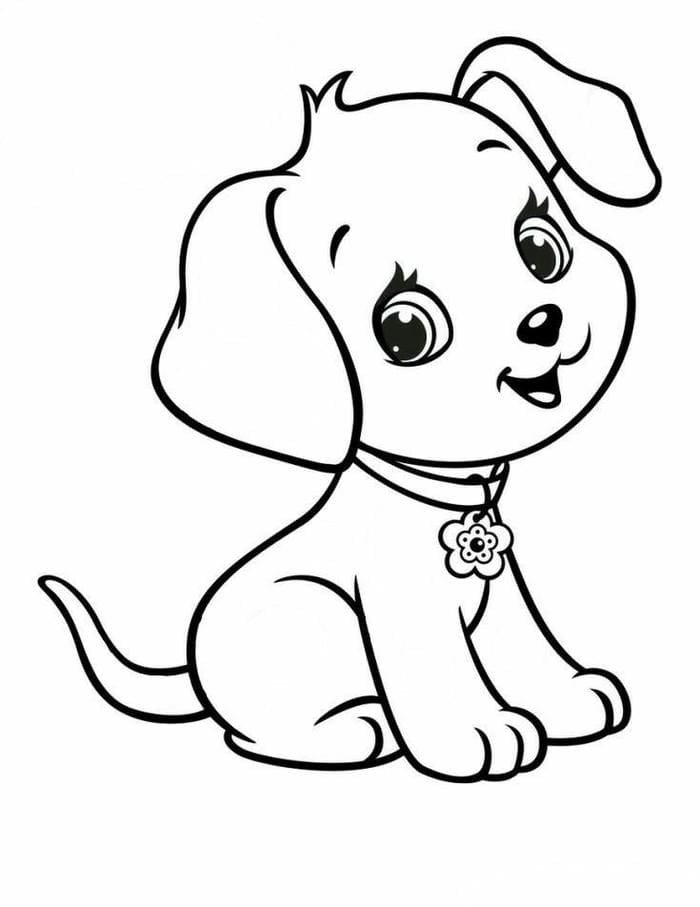 Tranh tô màu chó con đơn giản, dễ thương