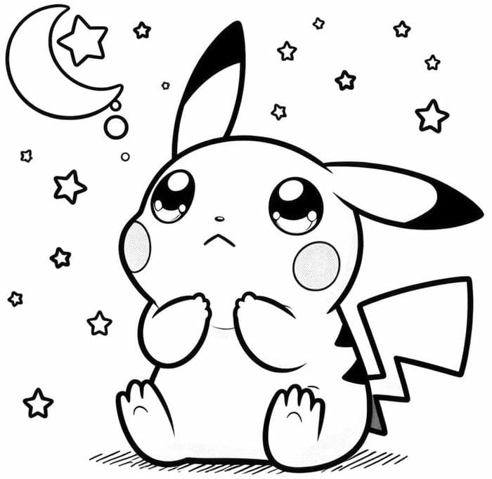 Tranh tô màu hình Pikachu dễ thương cho bé