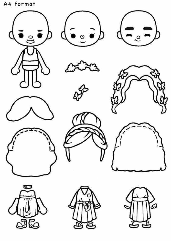 Tranh tô màu paper doll Tocaboca cho bé