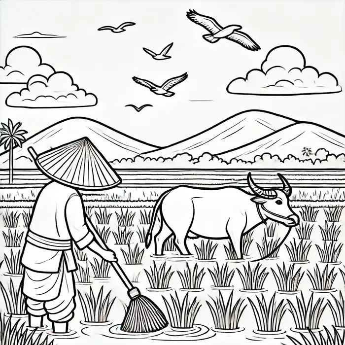 Tranh tô màu phong cảnh quê hương