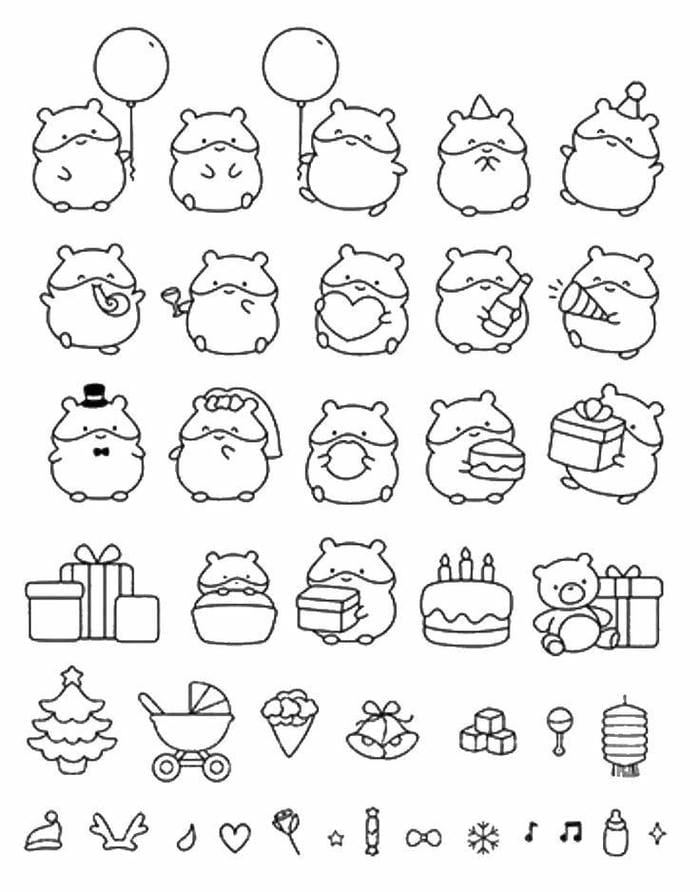 Tranh tô màu sticker chuột hamster siêu đáng yêu cho bé