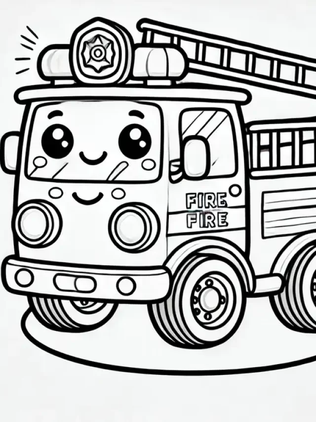 Tranh tô màu xe cứu hỏa siêu cute cho bé