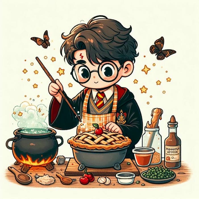 Ảnh chibi Harry Potter nấu ăn