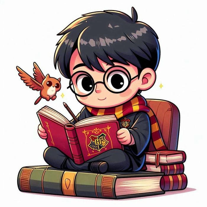 Ảnh chibi Harry Potter ngồi đọc sách