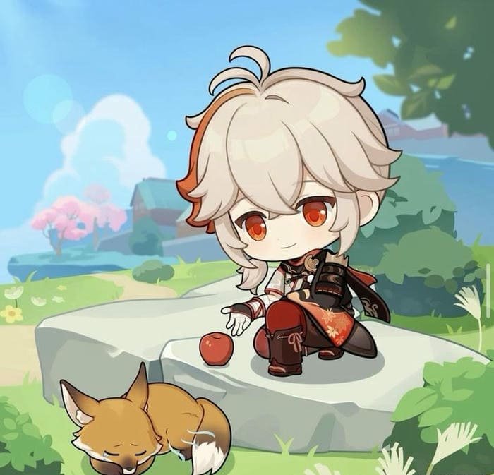 Ảnh chibi Kazuha và cáo nhỏ siêu đáng yêu