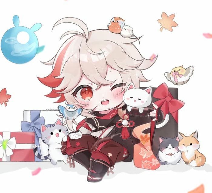 Ảnh chibi Kazuha và những chú mèo nhỏ đáng yêu