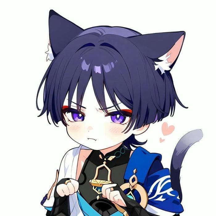 Ảnh chibi Wanderer mèo con biểu cảm giận dỗi siêu đáng yêu