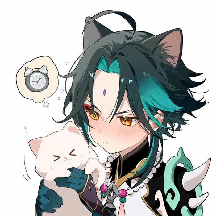 Ảnh chibi Xiao cùng mèo con siêu đáng yêu