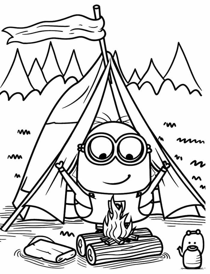 Ảnh tranh tô màu Minion đi cắm trại