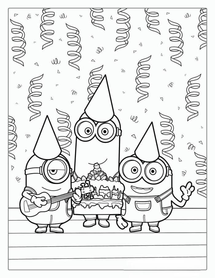 Ảnh tranh tô màu Minion đội mũ sinh nhật
