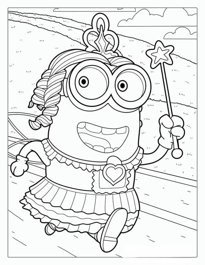 Ảnh tranh tô màu Minion mặc váy siêu đáng yêu