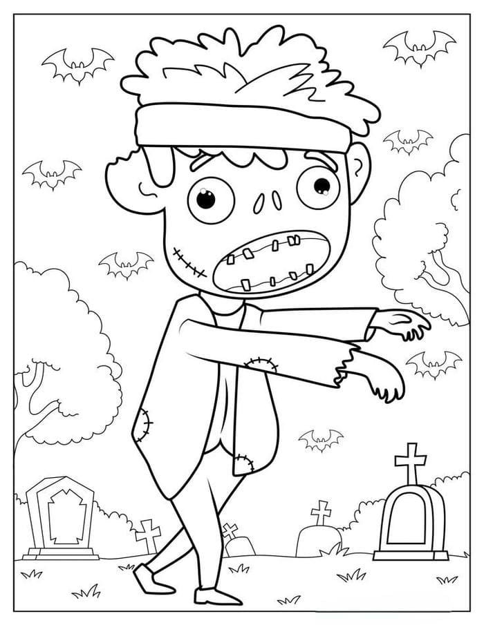 Ảnh tranh tô màu cậu bé Zombie