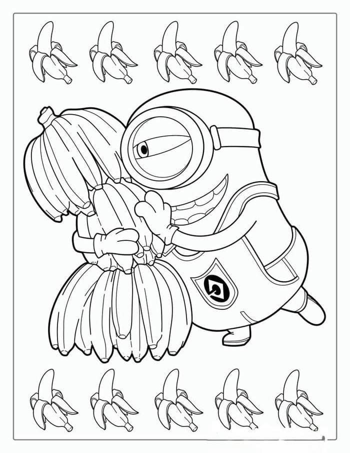 Ảnh tranh tô màu hình Minion ôm chuối siêu đáng yêu