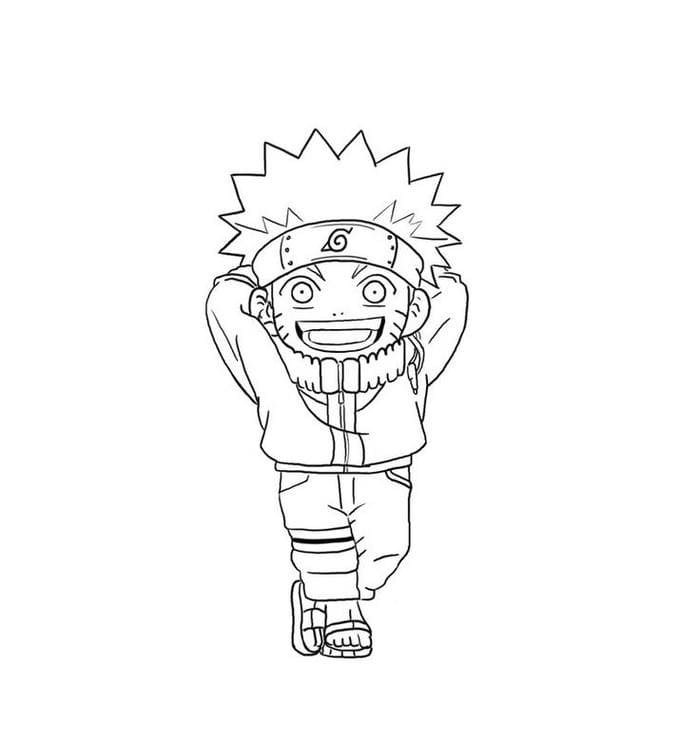 Ảnh tranh tô màu hình chibi Naruto tươi cười siêu đáng yêu