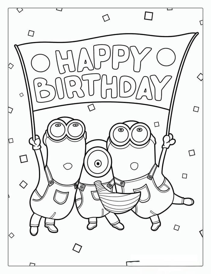 Ảnh tranh tô màu hình sinh nhật Minion
