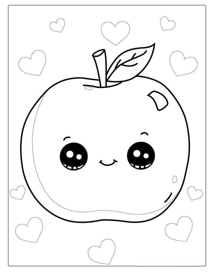 Ảnh tranh tô màu quả táo chibi đáng yêu