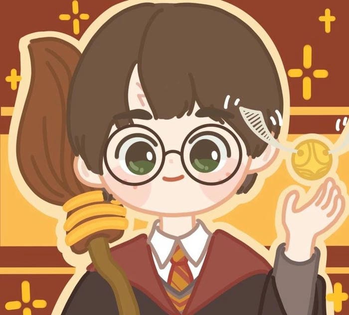 Chibi Harry Potter cầm chổi bay siêu đáng yêu