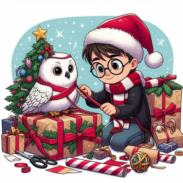 Chibi Harry Potter đội mũ noel cute