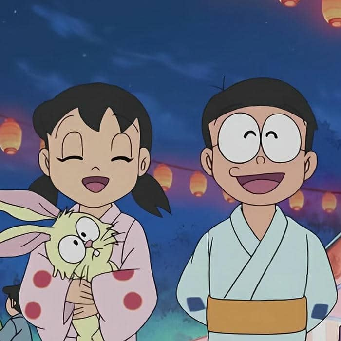 Chibi Nobita và Shizuka mặc kimono siêu đáng yêu