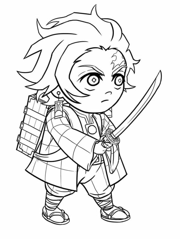 Chibi Tanjiro tranh tô màu