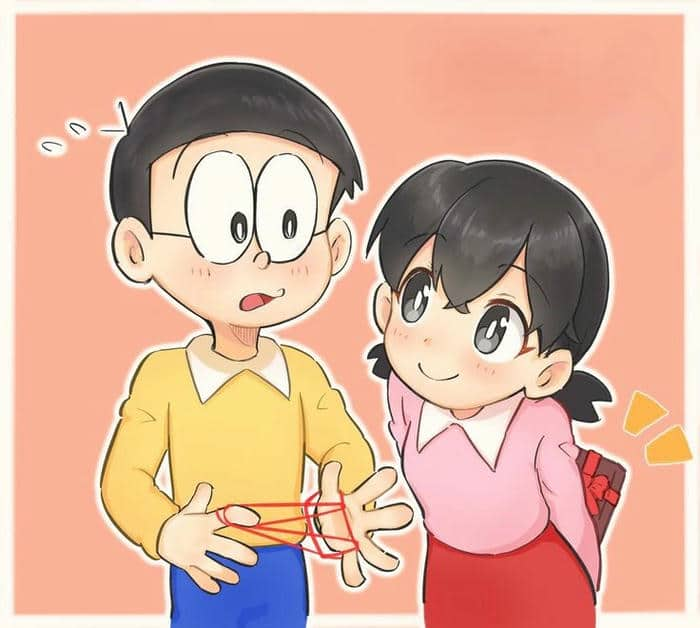 Chibi hình vẽ Nobita và Shizuka