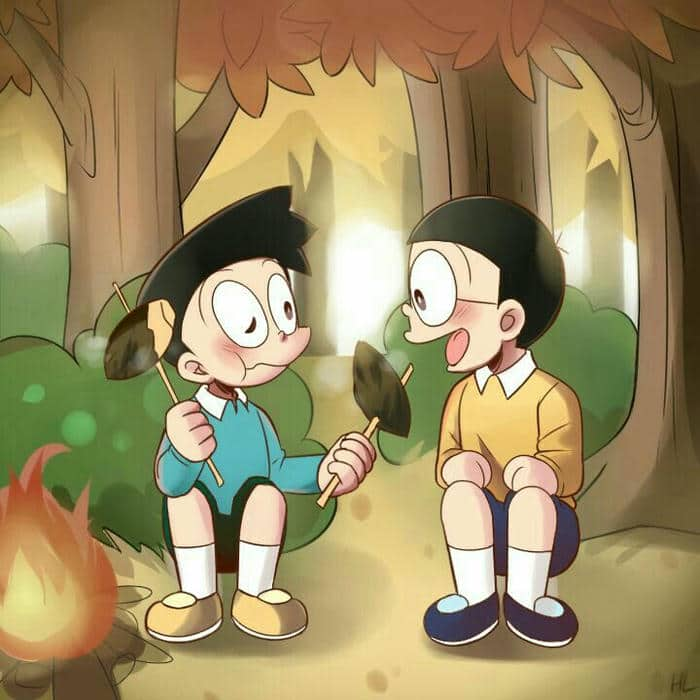 Chibi hình vẽ Nobita và Suneo