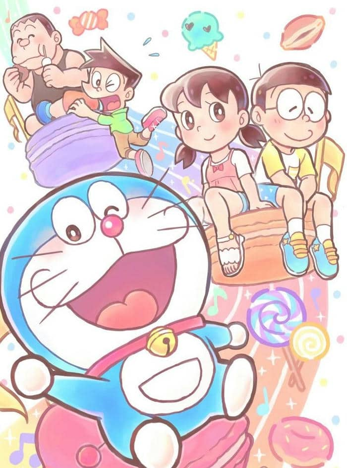 Chibi hình vẽ Nobita và những người bạn