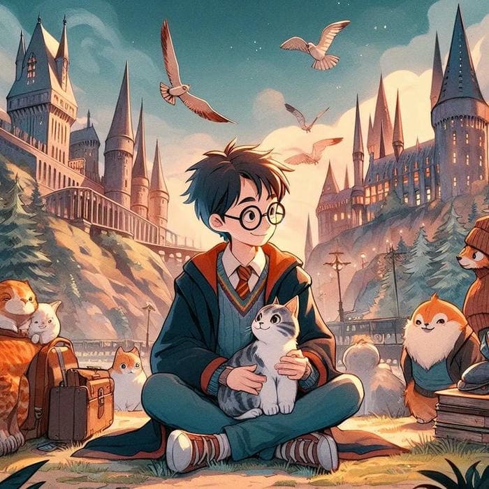 Harry Potter chibi cùng những chú mèo con đáng yêu