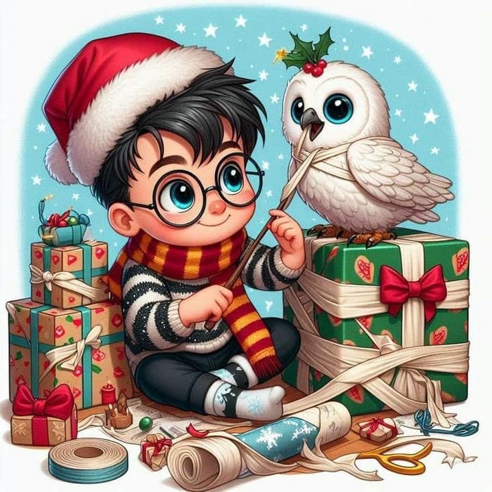 Hình ảnh Harry Potter chibi đội mũ giáng sinh siêu đáng yêu